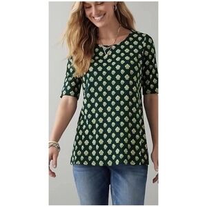 j jill medium Pima Slub Scoop Neck Side Slit Tee Flower Pima Cotton Floral Boho